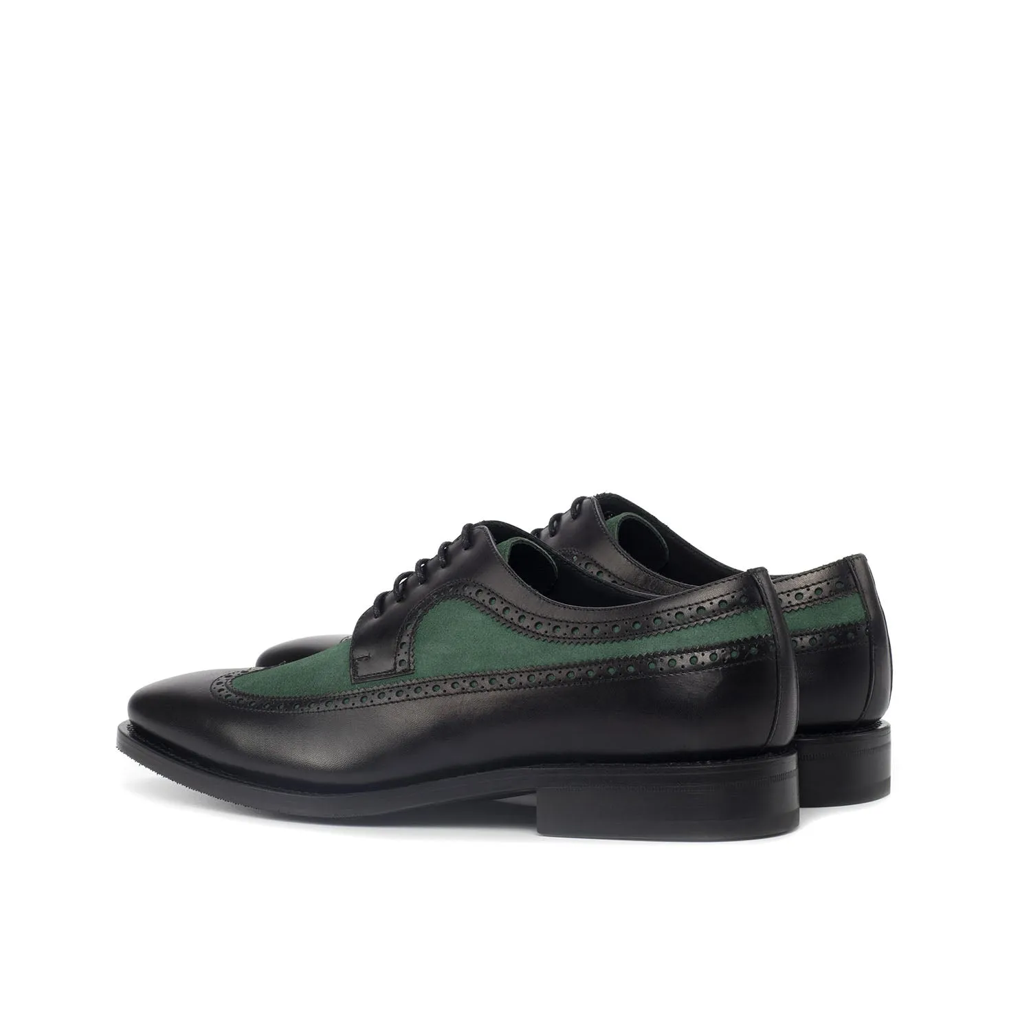 Ambrogio Bespoke Men's Handmade Custom Shoes Green & Black Suede / Calf-Skin Leather Longwing Oxfords (AMB1540)