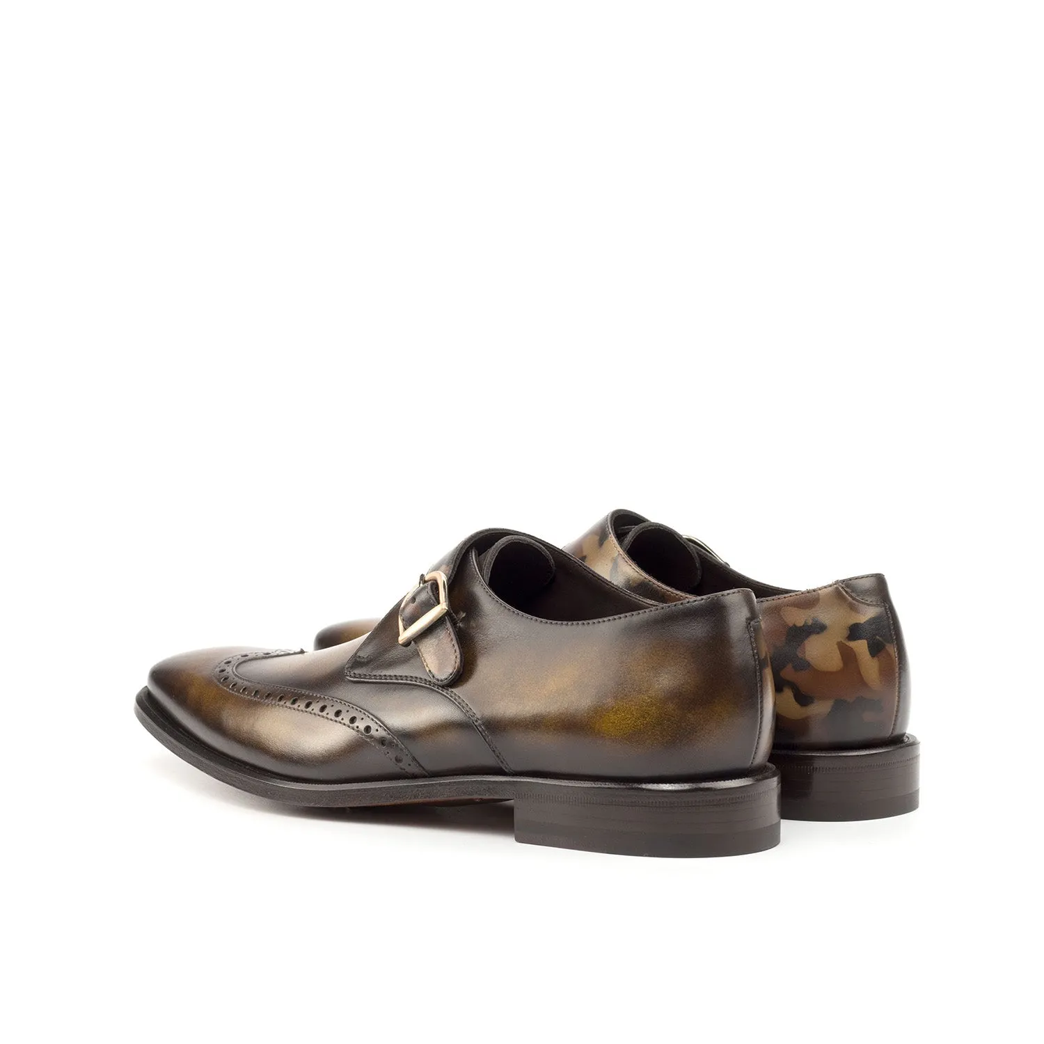 Ambrogio Bespoke Men's Shoes Brown & Camo Patina Leather Monk-Strap Loafers (AMB2378)