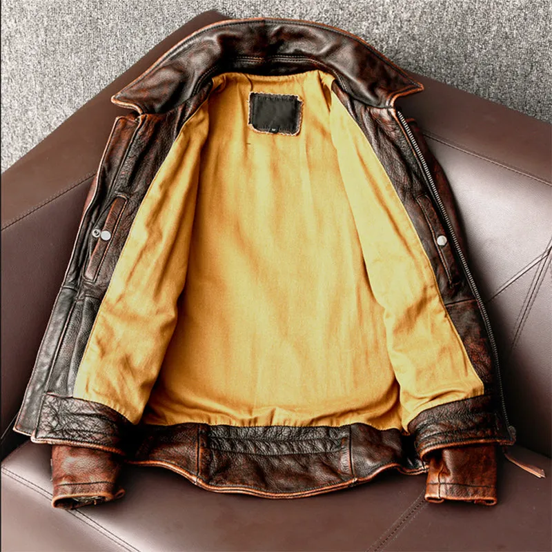 Amekaji Men's Genuine Cowhide Leather Jacket