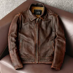 Amekaji Men's Genuine Cowhide Leather Jacket