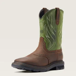 Ariat Men's Sierra Shock Shield Soft Toe Work Boot - Dark Brown/Grass Green 10042555