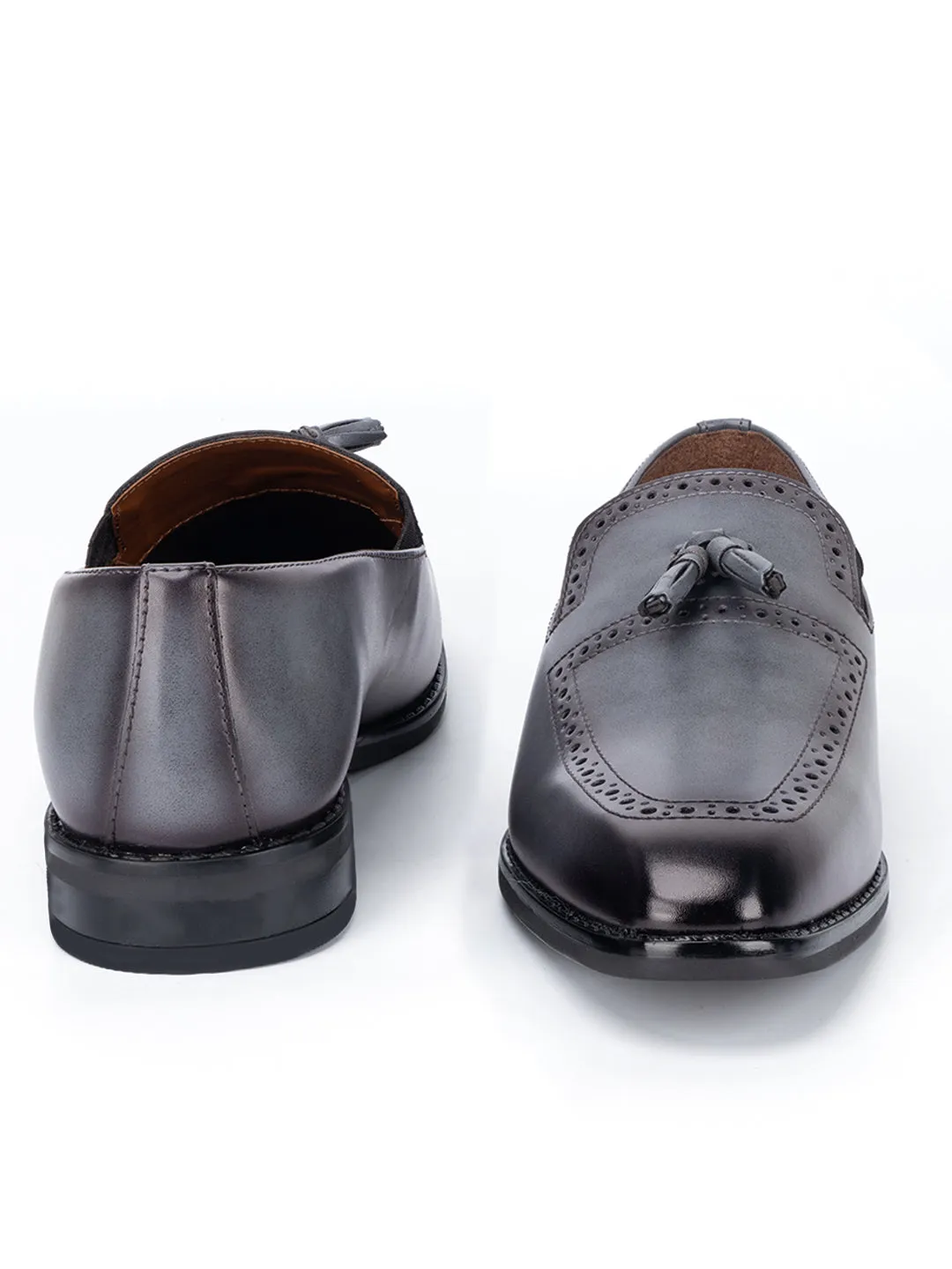Ash Grey Handcrafted Tassel Moccasins Slipon