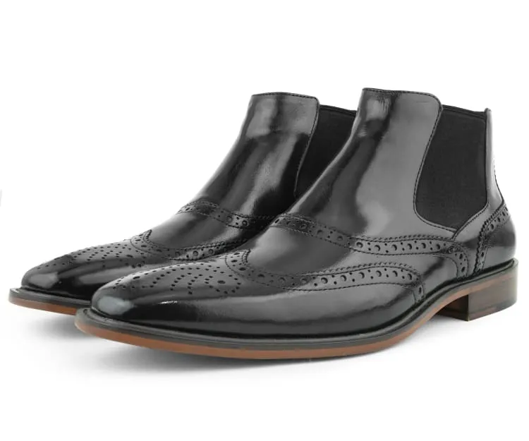 Asher Green Ag2632 Black Men's Wingtip Leather Boots