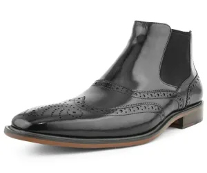 Asher Green Ag2632 Black Men's Wingtip Leather Boots