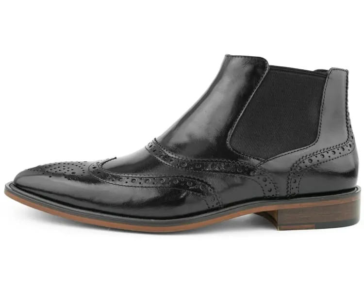 Asher Green Ag2632 Black Men's Wingtip Leather Boots