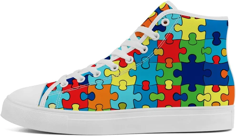 Autism Awareness High Top Shoes for Men Women Puzzle High Top Canvas Sneakers Casual Shoes Gifts for Dad Mom