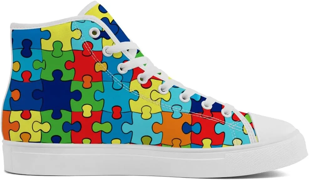 Autism Awareness High Top Shoes for Men Women Puzzle High Top Canvas Sneakers Casual Shoes Gifts for Dad Mom