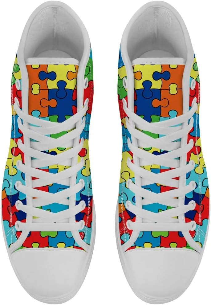 Autism Awareness High Top Shoes for Men Women Puzzle High Top Canvas Sneakers Casual Shoes Gifts for Dad Mom