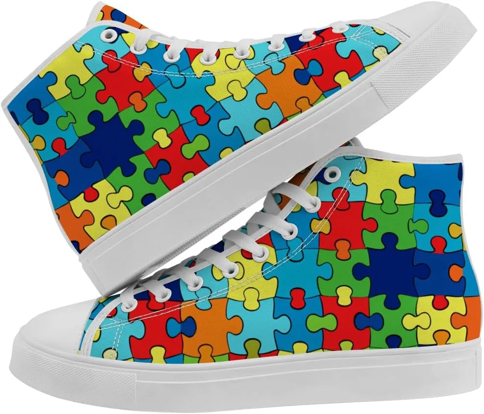 Autism Awareness High Top Shoes for Men Women Puzzle High Top Canvas Sneakers Casual Shoes Gifts for Dad Mom