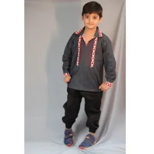 Basic Blue Cotton Laycra Denim Designer Full Shirt For Boys