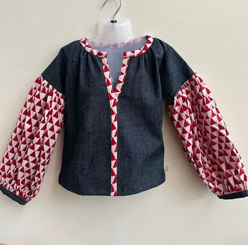 Basic Blue Laycra Denim Designer Full Sleeves Top For Girls