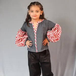 Basic Blue Laycra Denim Designer Full Sleeves Top For Girls