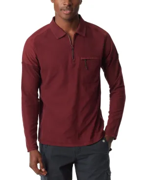BASS OUTDOOR Mens Long Sleeve Polo Shirt Tawny Port Red 2XL