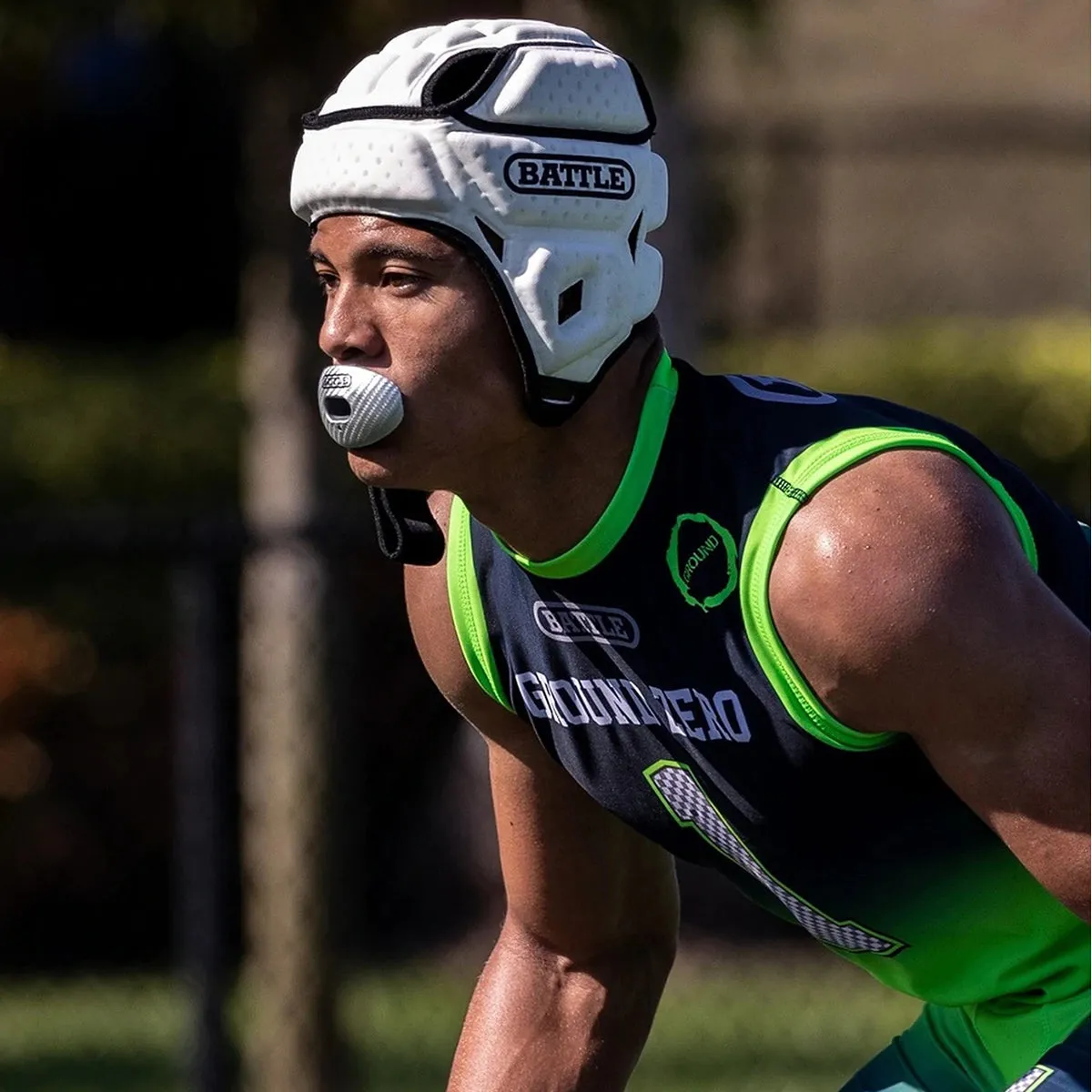 Battle Sports Carbon Chrome Oxygen Lip Protector Mouthguard with Strap