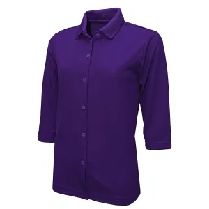 BAW Women's Purple Full Button Cool Tek Polo