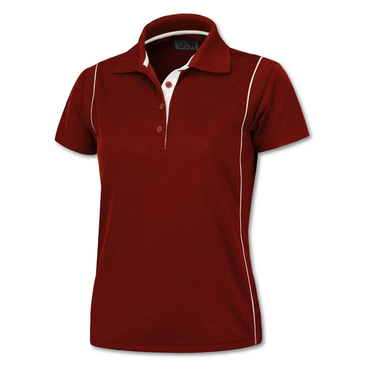 BAW Women's Red/White Color Rib Shoulder Cool Tek Polo