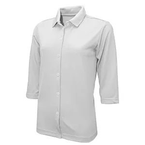 BAW Women's White Full Button Cool Tek Polo