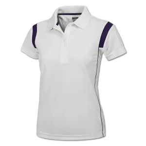 BAW Women's White/Purple White Rib Shoulder Cool Tek Polo