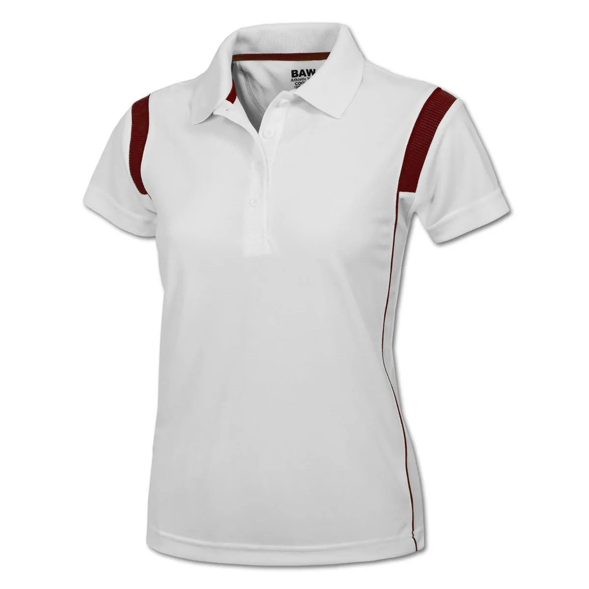 BAW Women's White/Red White Rib Shoulder Cool Tek Polo
