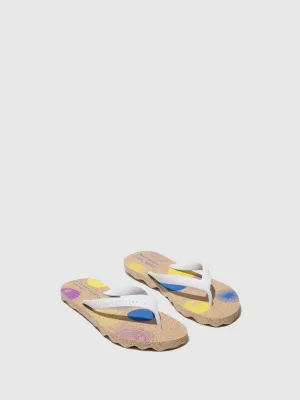 Beach Flip-Flops CORALS Natural & white strap
