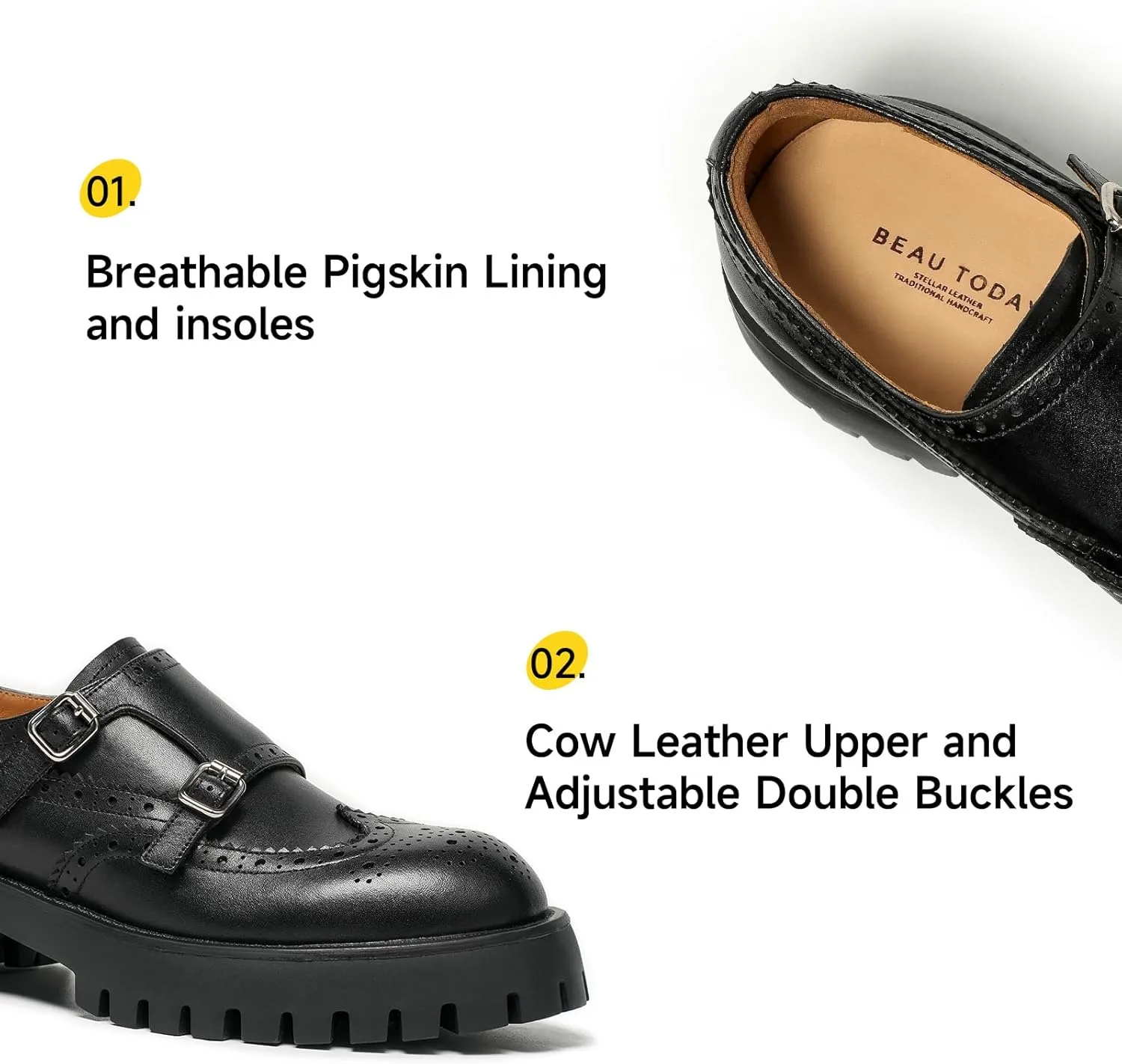 BEAU TODAY Chunky Loafers for Women, Womens Leather Platform Loafers, Lug Sole Tassel Slip On Loafers Shoes Brogues Wingtip Casual Business Shoes Comfortable Dressy