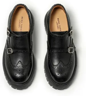 BEAU TODAY Chunky Loafers for Women, Womens Leather Platform Loafers, Lug Sole Tassel Slip On Loafers Shoes Brogues Wingtip Casual Business Shoes Comfortable Dressy