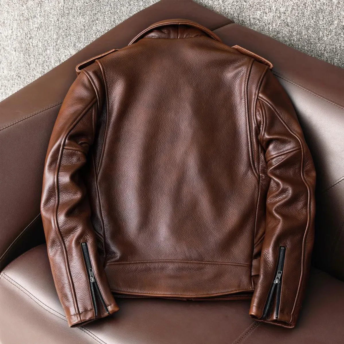 Biker Oil Wax Thick Cowhide Leather Jacket