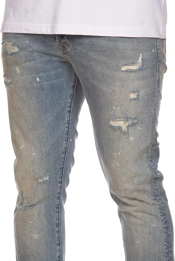 Billionaire Boys Club Clothing Men Jeans Distressed Slim Fit Jeans - Light Wash Ripped Denim with Faded Accents