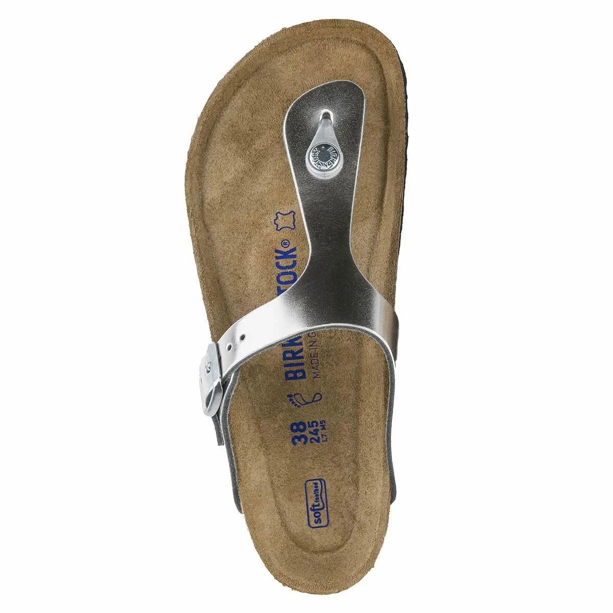 Birkenstock Gizeh Natural Leather Soft Footbed Sandals - Regular - Metallic Silver