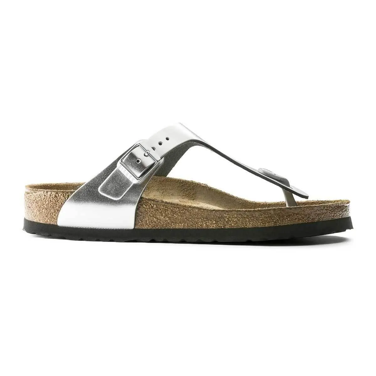 Birkenstock Gizeh Natural Leather Soft Footbed Sandals - Regular - Metallic Silver
