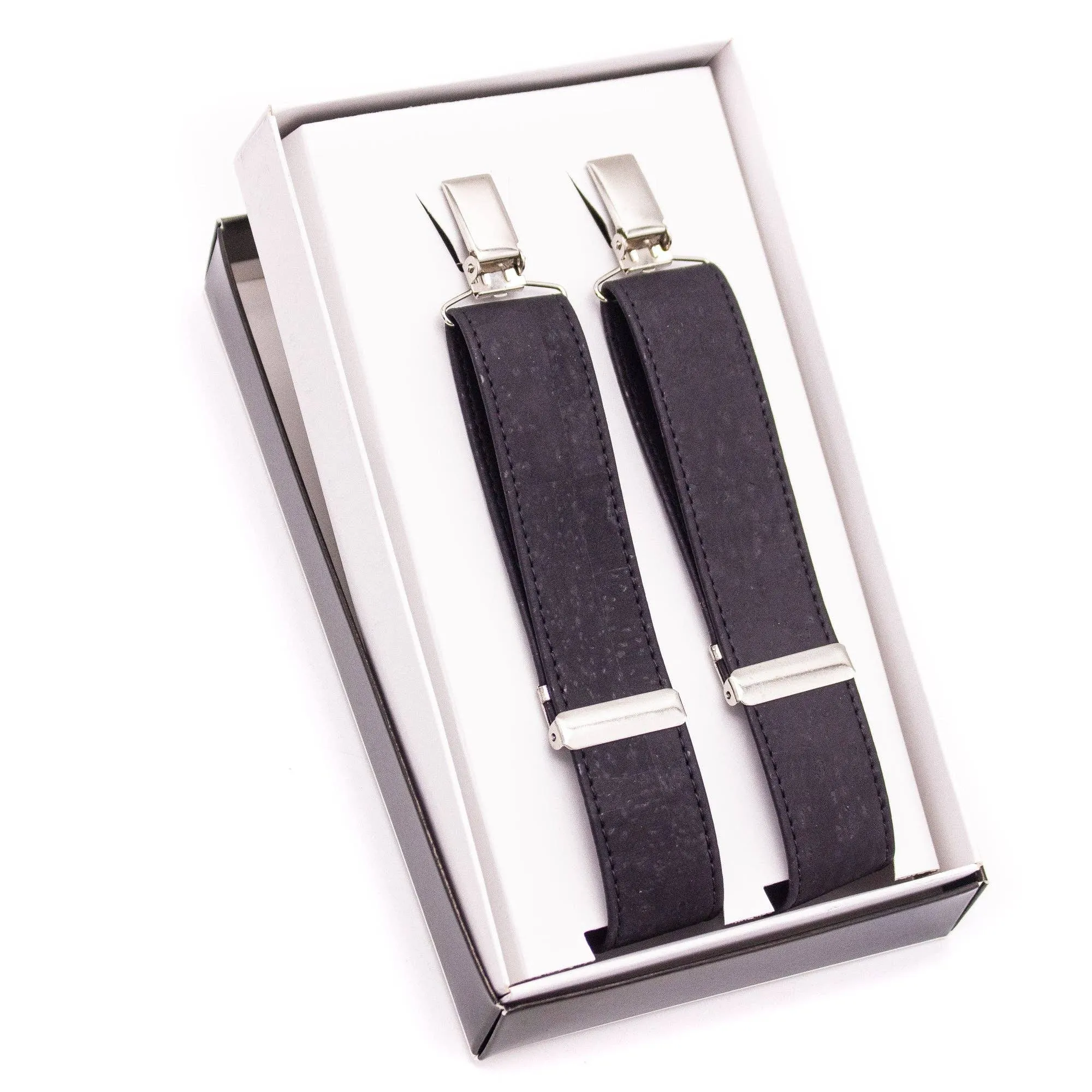Black Adjustable Cork Suspenders - Men's Eco-Friendly Dress Accessory