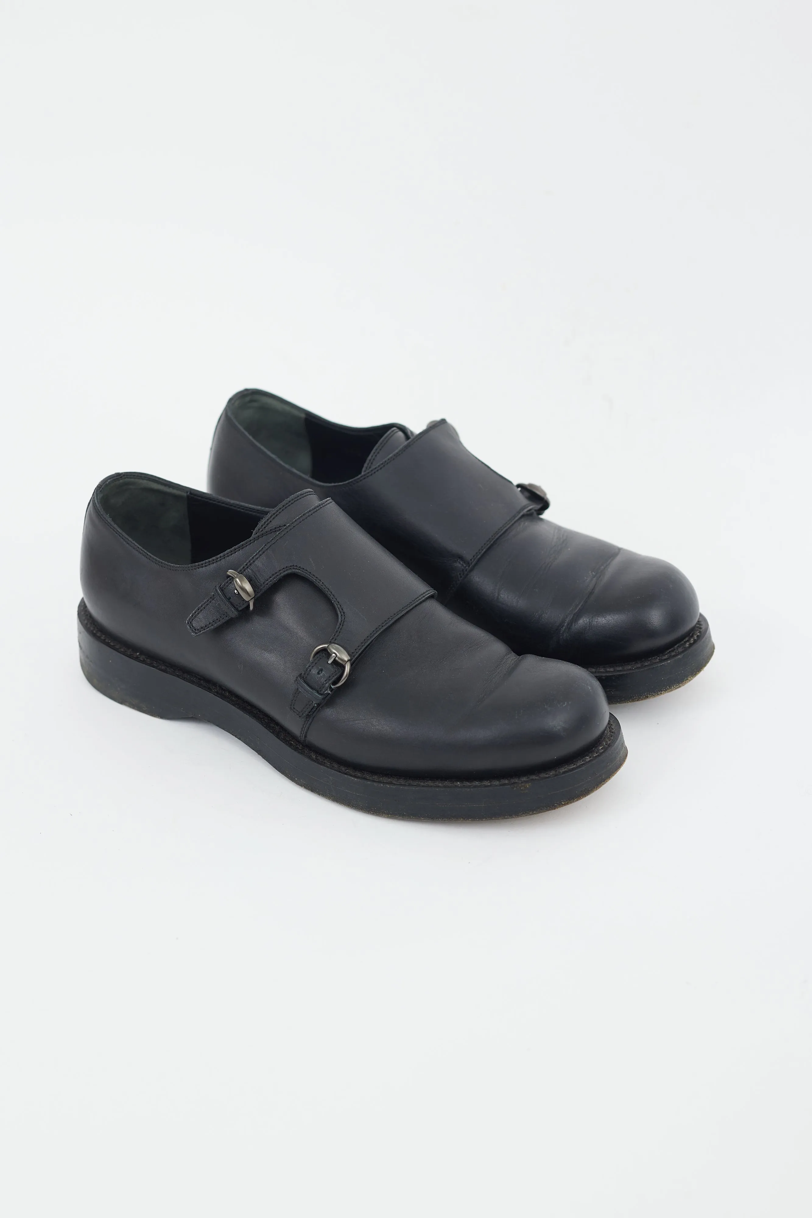 Black Leather Monk Strap Shoe