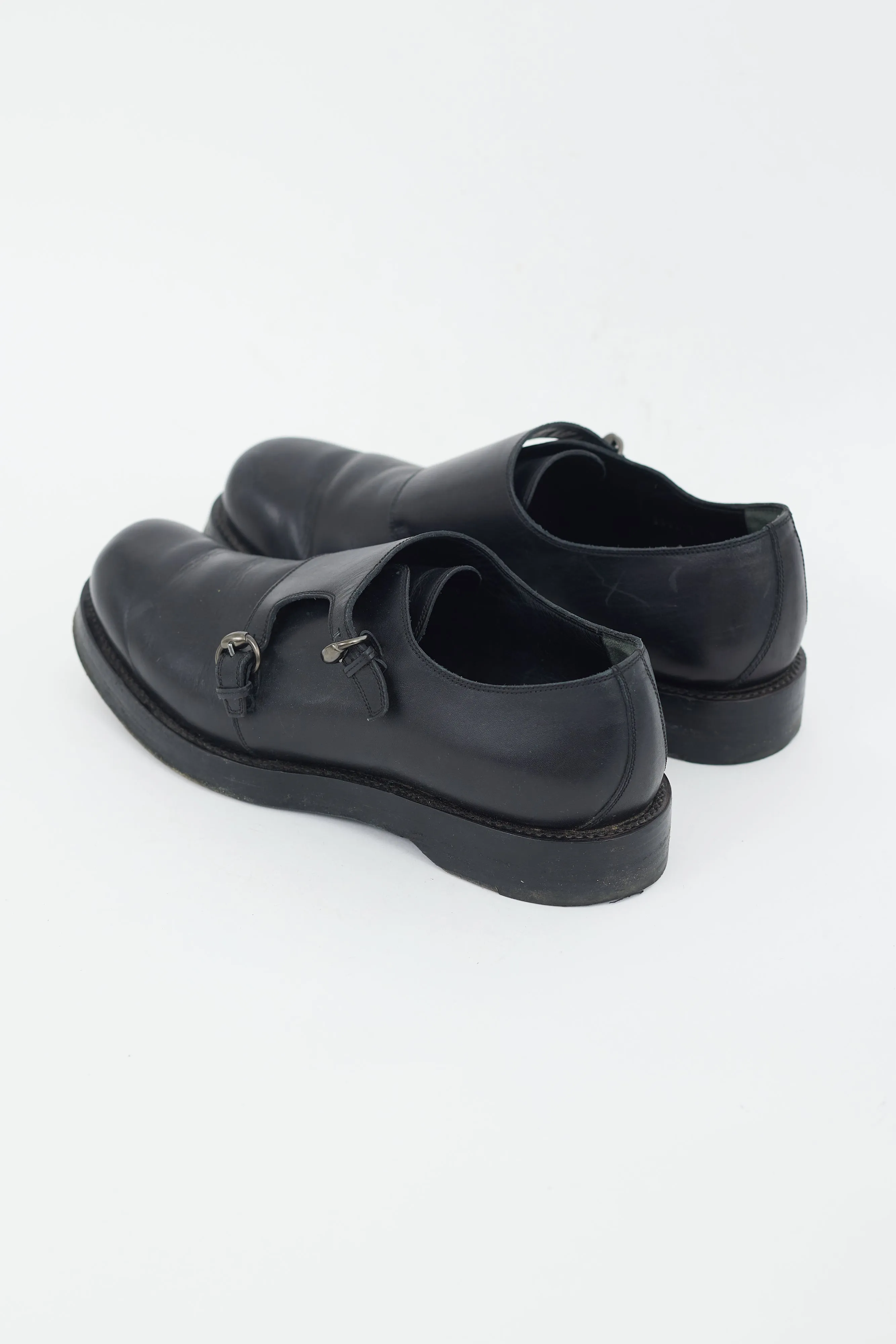 Black Leather Monk Strap Shoe