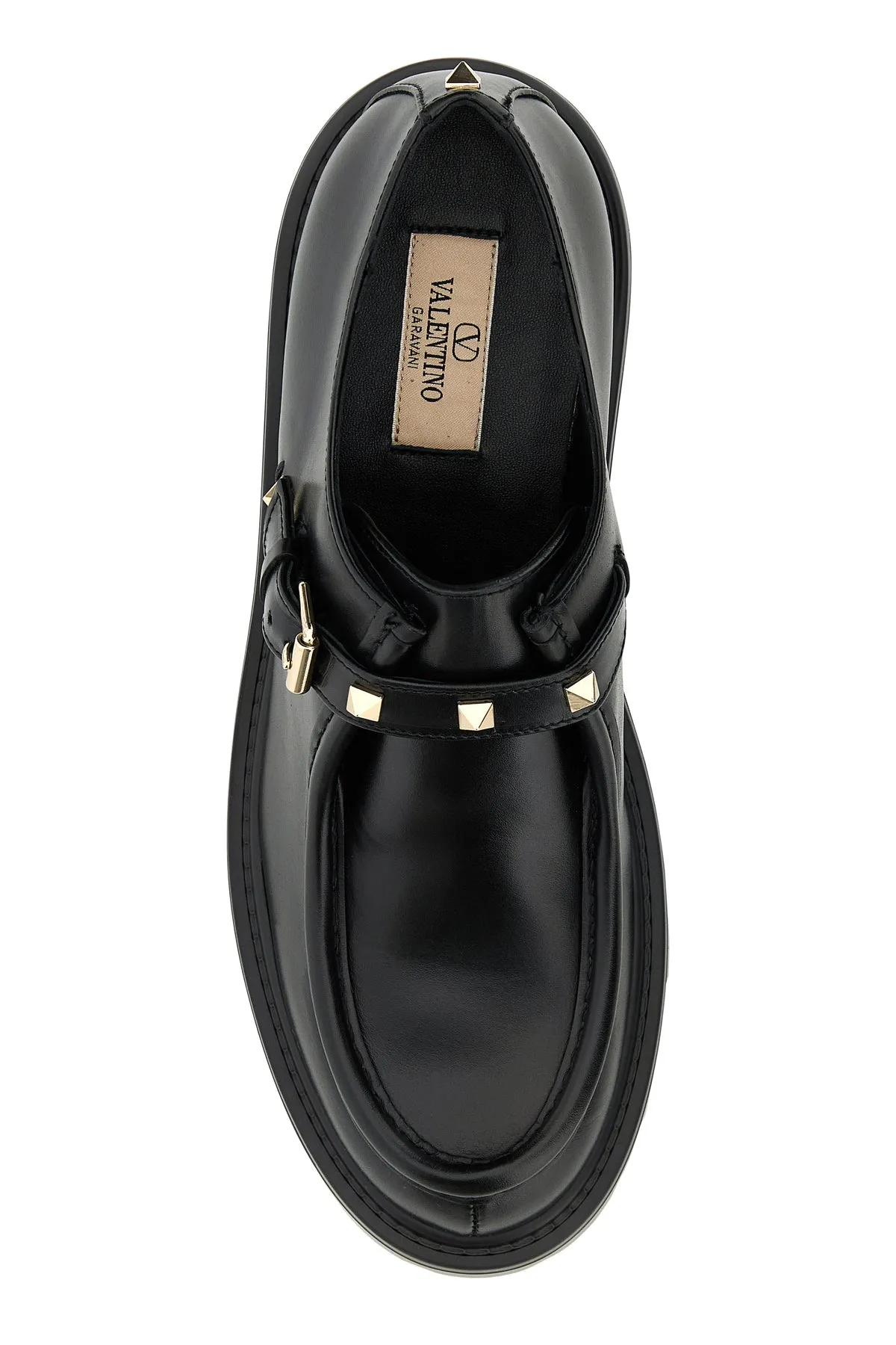 Black leather Rockstud monk strap shoes