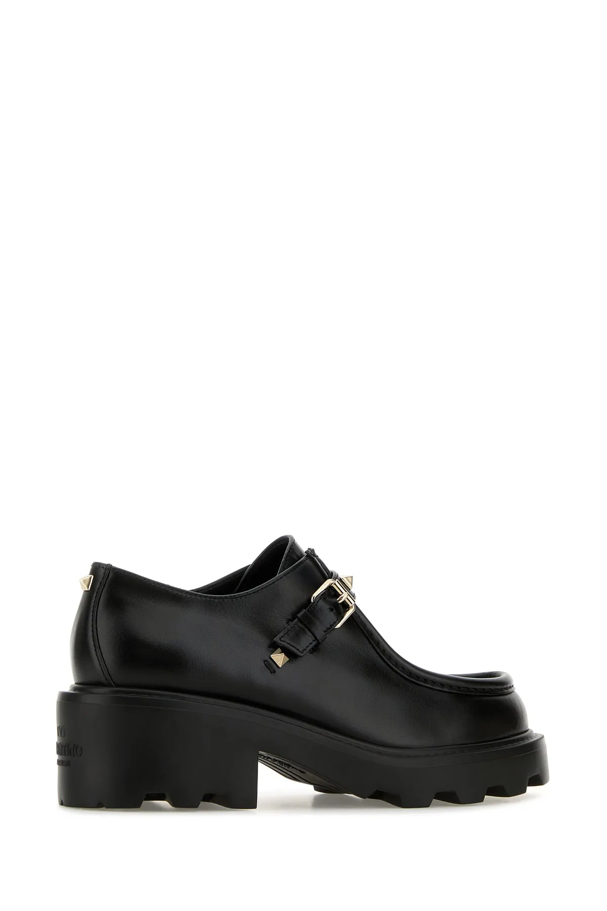 Black leather Rockstud monk strap shoes