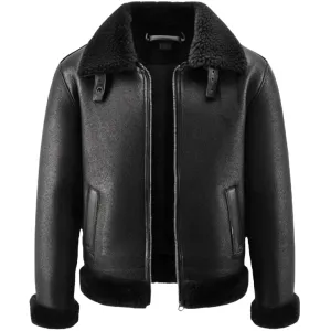 Black Shearling Aviator Jacket – Designed with Premium Leather | El Zoro