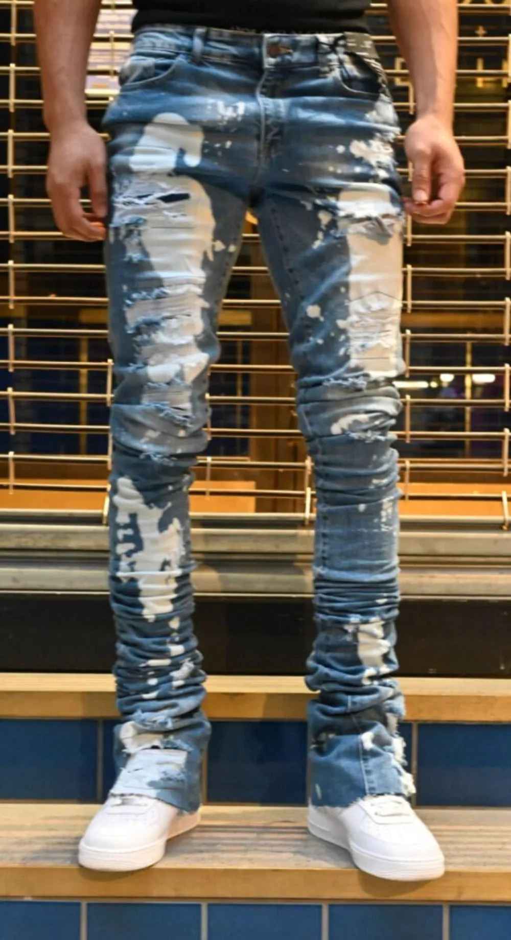 Bleached Denim Stacked skinny Jeans-Arthur-Indigo-Wash