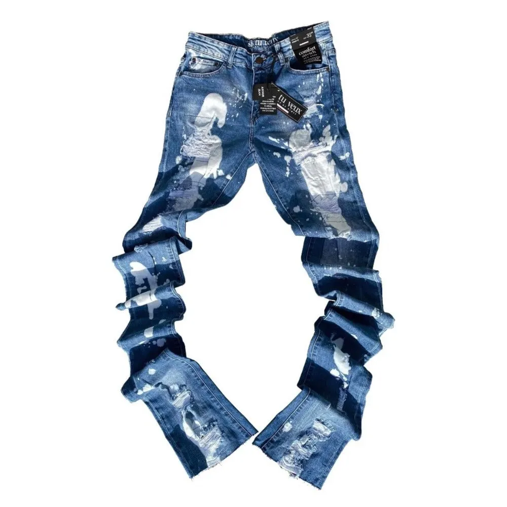 Bleached Denim Stacked skinny Jeans-Arthur-Indigo-Wash