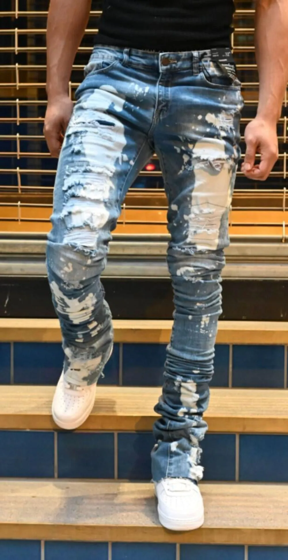 Bleached Denim Stacked skinny Jeans-Arthur-Indigo-Wash