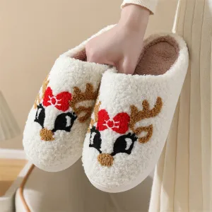 Blue Zone Planet |  Christmas cute bow fox pattern cotton slippers indoor home plush warm slippers