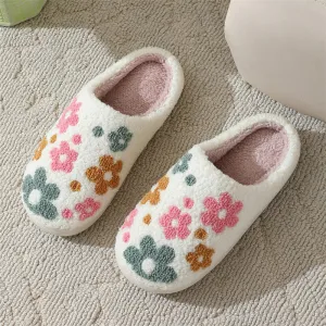 Blue Zone Planet |  Flower Pattern Cotton Slippers Indoor Home Plush Warm Slippers