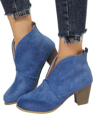 Booties for Women Platform Low Heel Ankle Boots Western Cowboy Pointed Toe Fashion Retro Classic Pull-On Ankle Boots