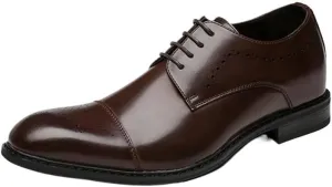 Breathable Hole Business Formal Leather Shoes Inner Height Increase Casual Oxford Square Toe Low-top Design Anti-Slip Shock Absorption