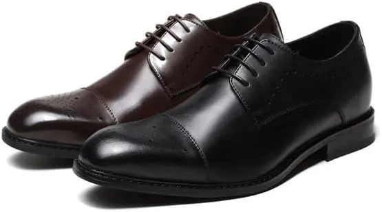 Breathable Hole Business Formal Leather Shoes Inner Height Increase Casual Oxford Square Toe Low-top Design Anti-Slip Shock Absorption