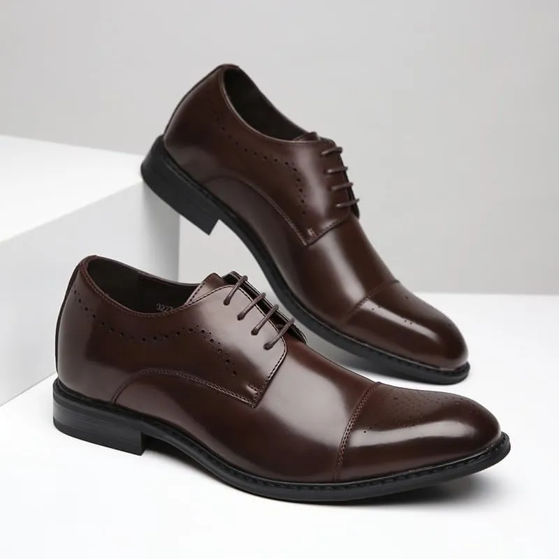 Breathable Hole Business Formal Leather Shoes Inner Height Increase Casual Oxford Square Toe Low-top Design Anti-Slip Shock Absorption