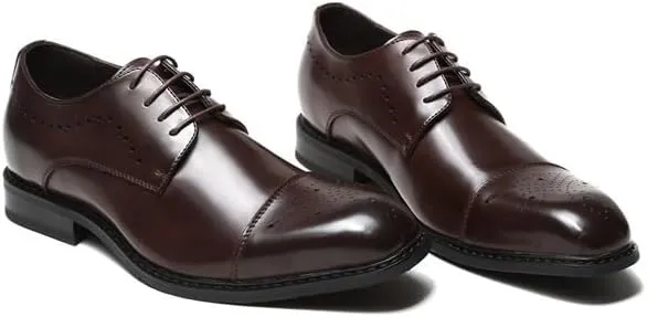 Breathable Hole Business Formal Leather Shoes Inner Height Increase Casual Oxford Square Toe Low-top Design Anti-Slip Shock Absorption
