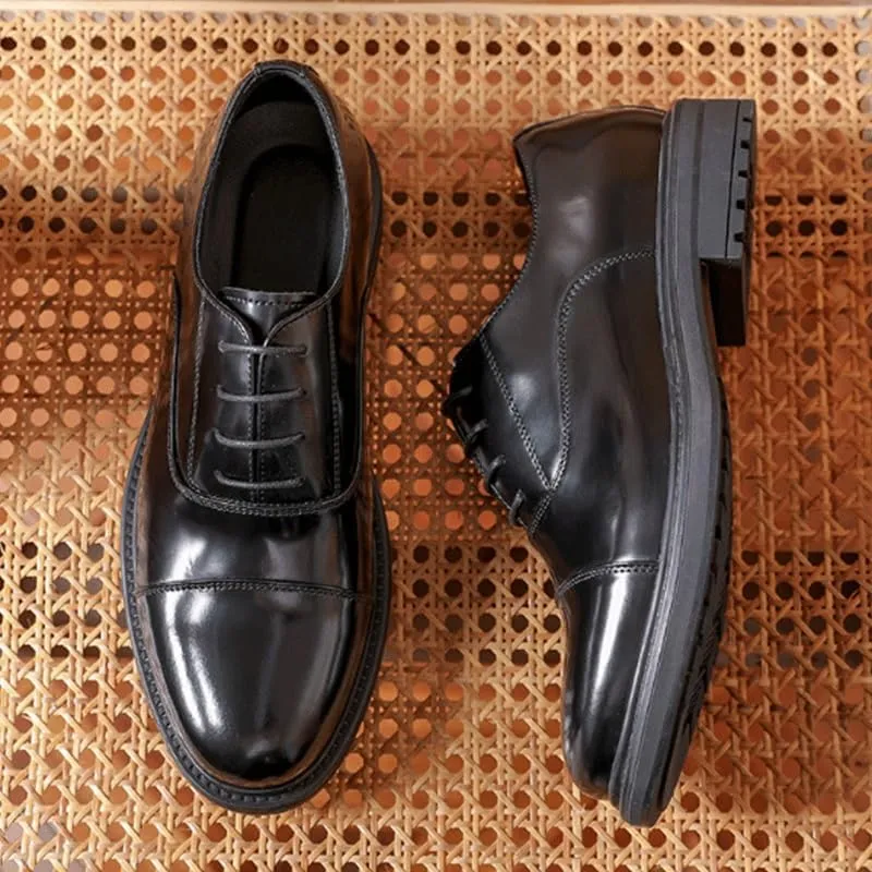 British Business Thick-Soled Oxfords Formal Leather Shoes Breathable Lining Non Slip Lace Up Dress Shoes Comfortable Insole Men's Walking Shoes