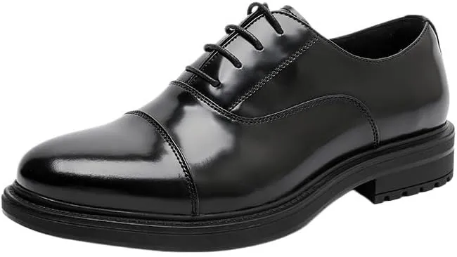 British Business Thick-Soled Oxfords Formal Leather Shoes Breathable Lining Non Slip Lace Up Dress Shoes Comfortable Insole Men's Walking Shoes