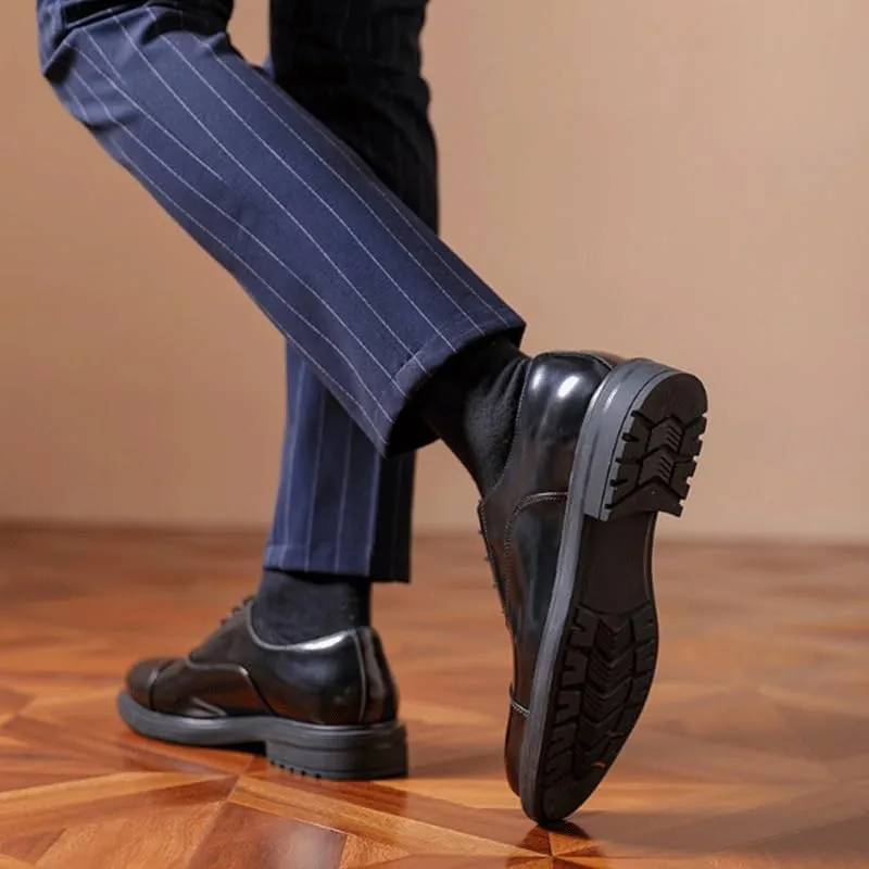 British Business Thick-Soled Oxfords Formal Leather Shoes Breathable Lining Non Slip Lace Up Dress Shoes Comfortable Insole Men's Walking Shoes