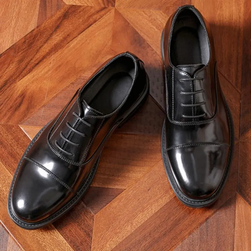 British Business Thick-Soled Oxfords Formal Leather Shoes Breathable Lining Non Slip Lace Up Dress Shoes Comfortable Insole Men's Walking Shoes